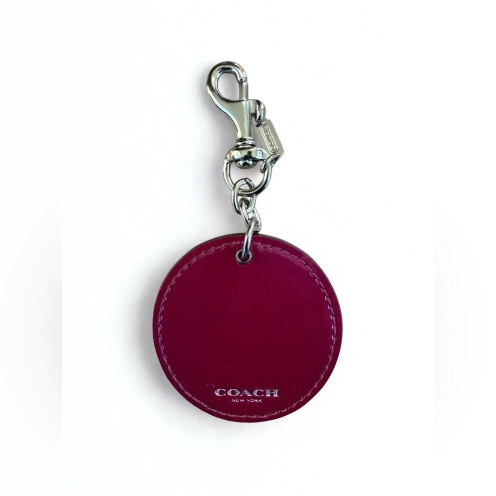 Coach Reversible Circular Bag Charm | Signature Canvas & Cranberry Leather | EUC - Picture 3 of 5